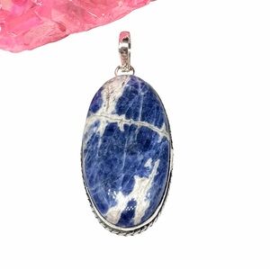 Sodalite Necklace Pendant 925 Sterling Silver Overlay Blue Oval Stone